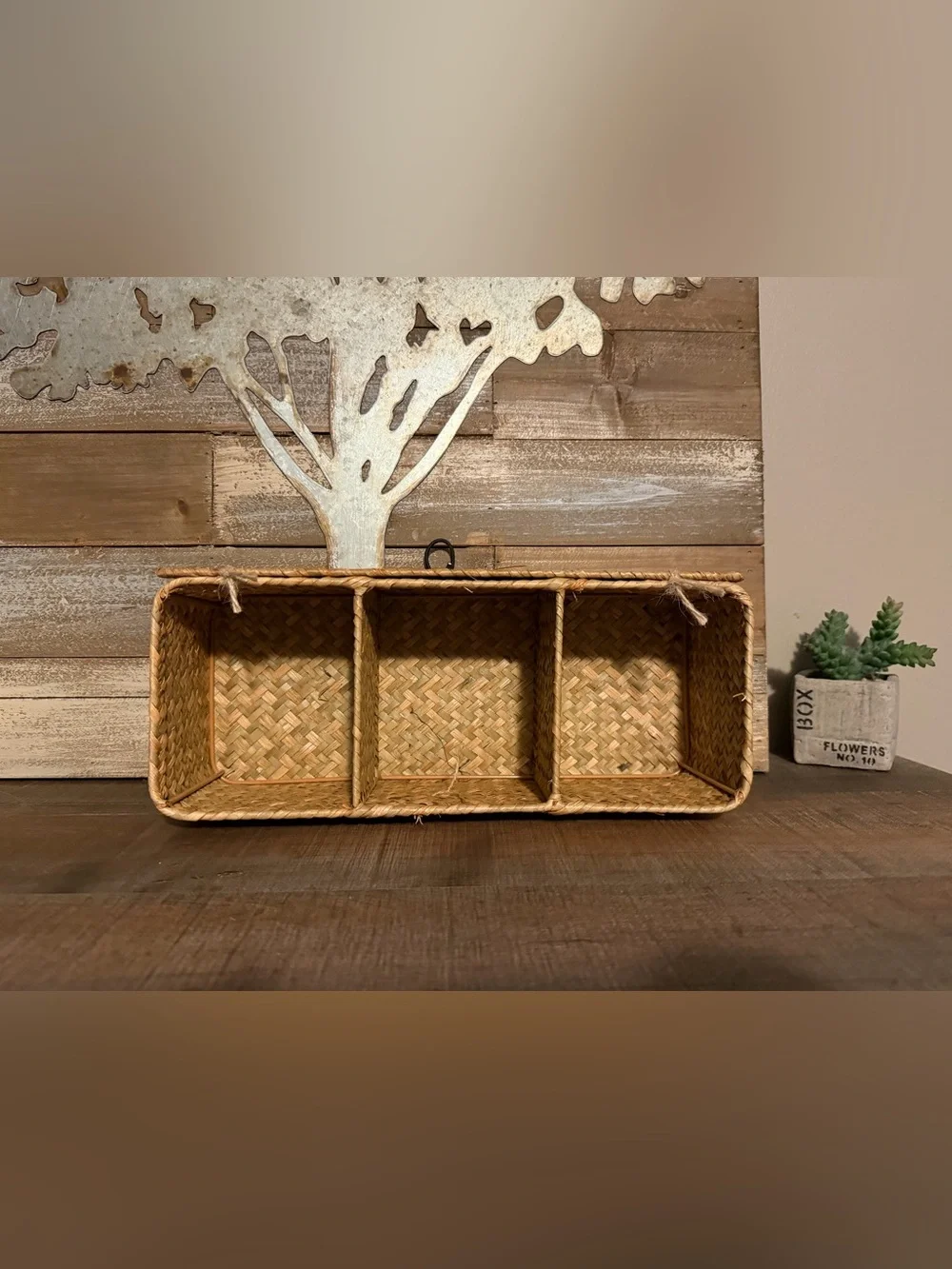 Nonam Seagrass Storage Small Basket with Lid - 3-Section Divided Organizer